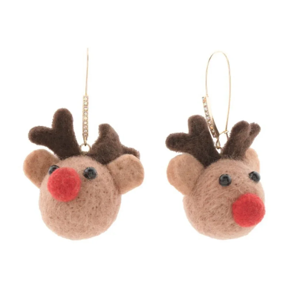 NWT BETSEY JOHNSON Plush Felt Rudolph Red Nose Reindeer Drop Earrings Christmas